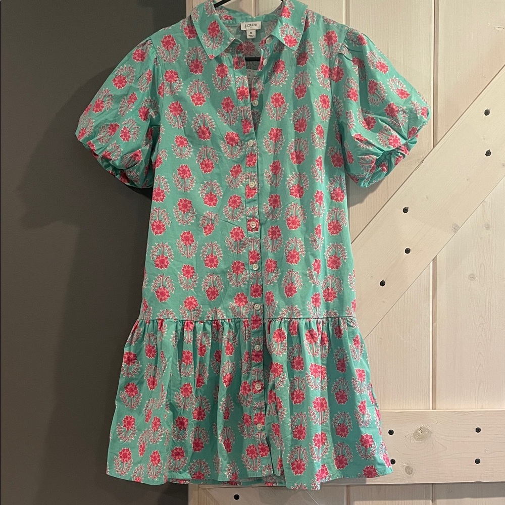 J. Crew Floral Dress in Green and Pink